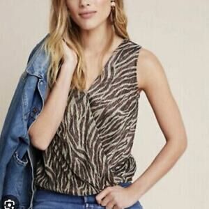 Anthropologie Eri + Ali Kasi Animal Print Sleeveless No Tuck Shimmer Top  Size M